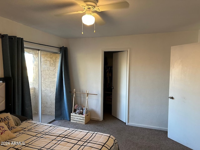 unfurnished bedroom featuring ceiling fan, a closet, and carpet floors