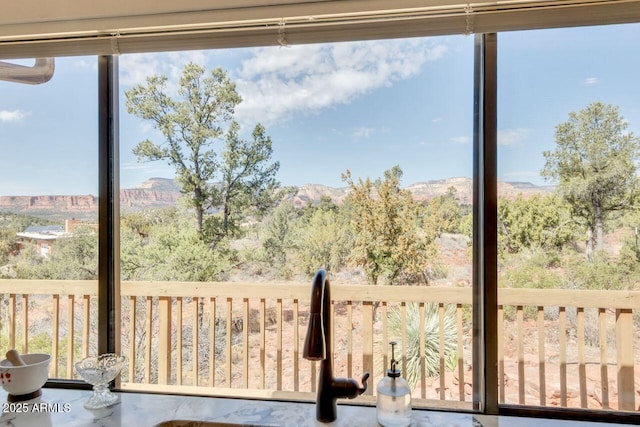 interior space featuring a mountain view