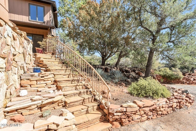 view of yard featuring stairs