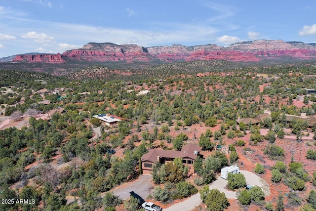 drone / aerial view featuring a mountain view