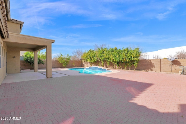 view of pool with a patio area, a fenced backyard, and a fenced in pool