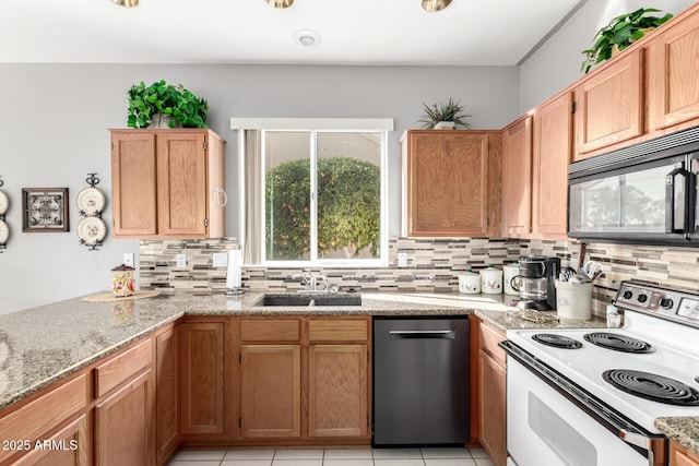 kitchen with electric stove, decorative backsplash, sink, and stainless steel dishwasher