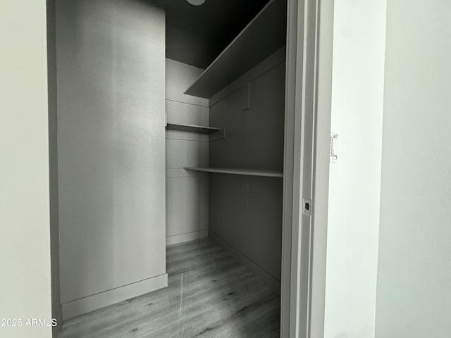 walk in closet with light hardwood / wood-style floors