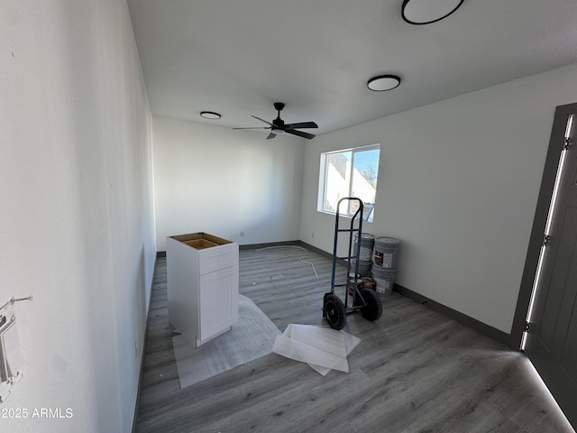 interior space with ceiling fan and light wood-type flooring