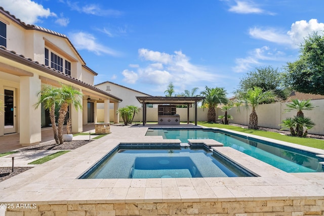 10331 E Starion Ave, Mesa, AZ 85212 - view of pool with a patio area, a fenced backyard, and a pool with connected hot tub