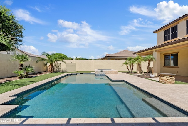 10331 E Starion Ave, Mesa, AZ 85212 - view of swimming pool featuring a fenced backyard, a patio area, and a pool with connected hot tub