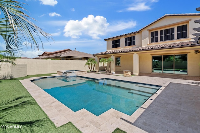 10331 E Starion Ave, Mesa, AZ 85212 - view of swimming pool featuring a fenced backyard, a patio, and a pool with connected hot tub