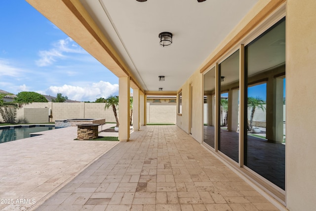 10331 E Starion Ave, Mesa, AZ 85212 - fenced backyard with a patio area, a pool with connected hot tub, and a fire pit