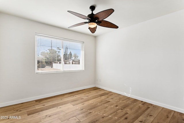 unfurnished room with ceiling fan and light hardwood / wood-style floors