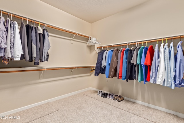 walk in closet featuring carpet flooring