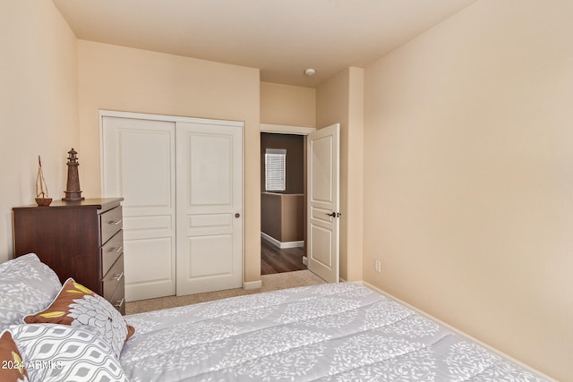 bedroom featuring wood-type flooring and a closet