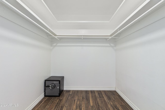 walk in closet with wood finished floors