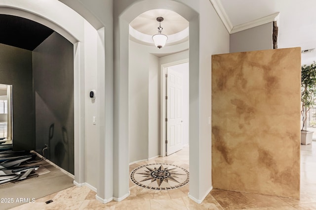 corridor with crown molding