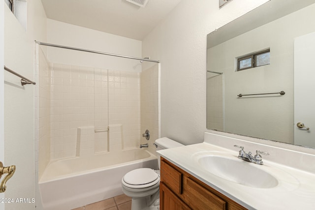 full bathroom featuring tile patterned flooring, vanity, toilet, and shower / bathtub combination