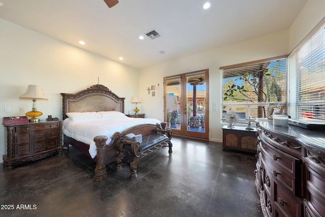 bedroom with access to outside and french doors