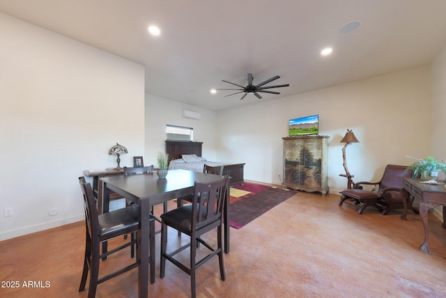 dining space featuring ceiling fan