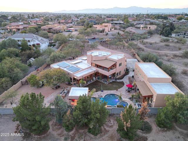 view of aerial view at dusk