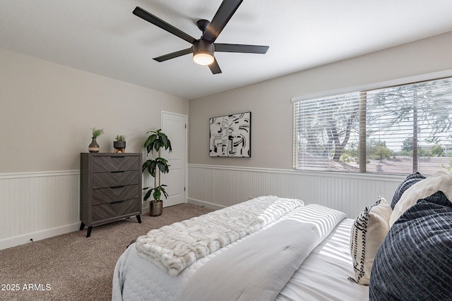 1005 N Granite Reef Rd, Scottsdale, AZ 85257 - bedroom with wainscoting, carpet, and a ceiling fan
