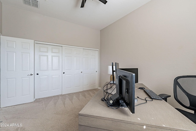 1912 E Gemini Pl, Chandler, AZ 85249 - carpeted home office with a ceiling fan and lofted ceiling