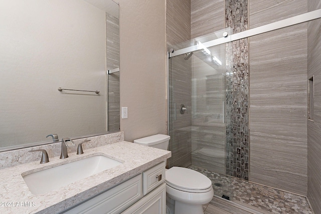 bathroom with vanity, toilet, and an enclosed shower