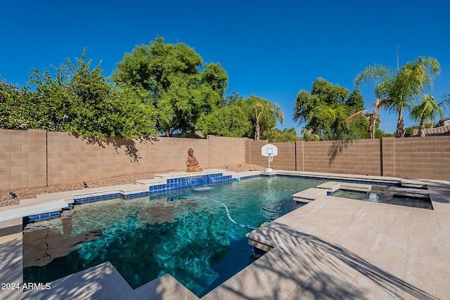 view of pool featuring pool water feature