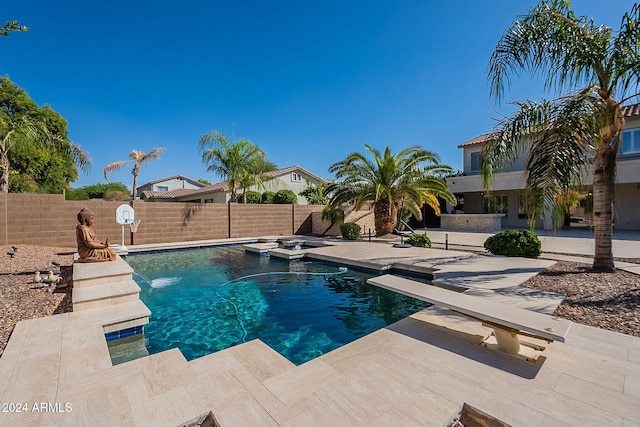 1912 E Gemini Pl, Chandler, AZ 85249 - view of swimming pool with a patio, an in-ground hot tub, and a fenced backyard