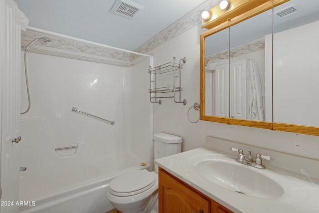 full bathroom with vanity, toilet, and shower / bathtub combination