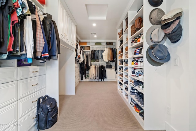 spacious closet with light colored carpet