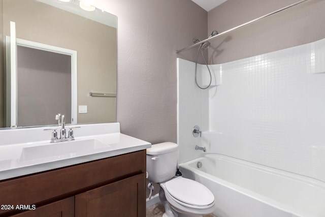 full bathroom featuring shower / bathtub combination, toilet, and vanity