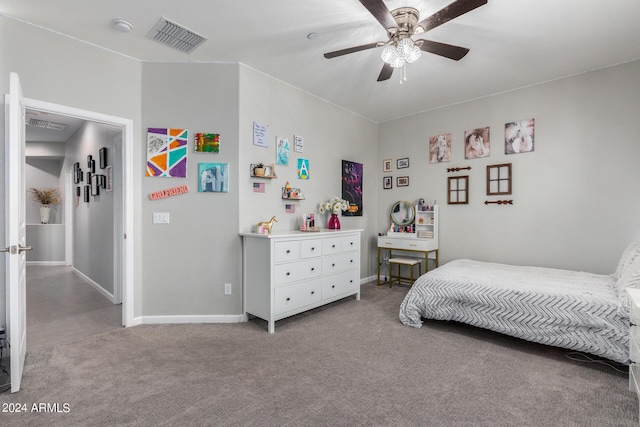 bedroom with carpet floors, baseboards, and a ceiling fan