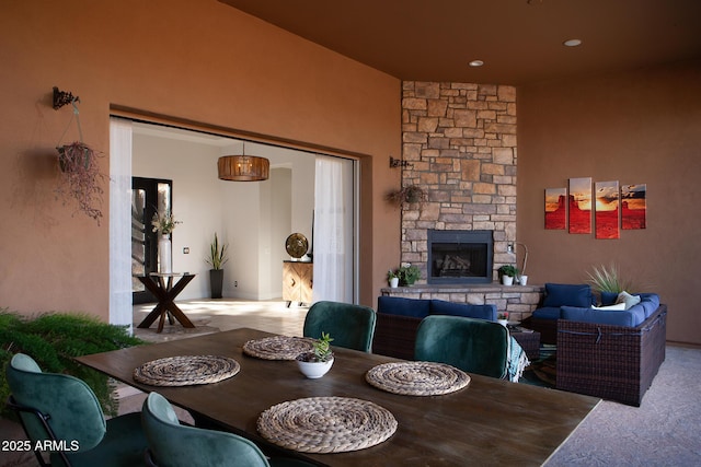 dining room with a fireplace