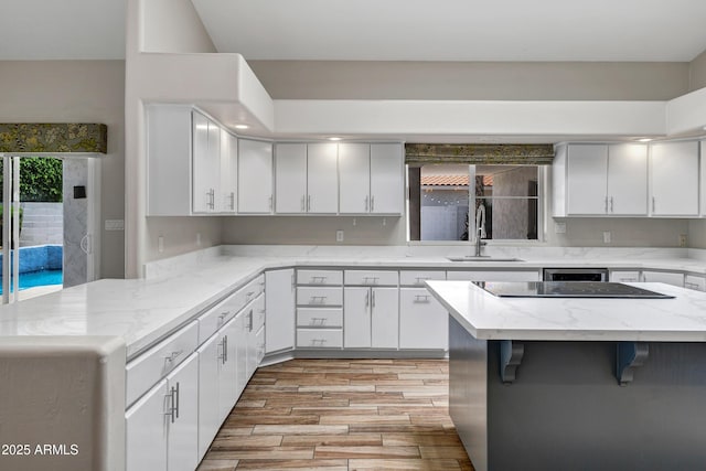 5345 E Mclellan Rd Unit 123, Mesa, AZ 85205 - kitchen featuring a sink, light wood-style floors, white cabinetry, and light stone counters