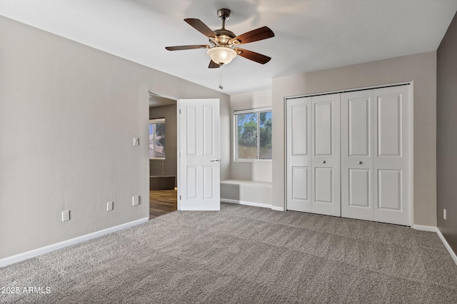 5345 E Mclellan Rd Unit 123, Mesa, AZ 85205 - unfurnished bedroom featuring carpet, baseboards, a closet, and a ceiling fan