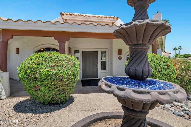 5345 E Mclellan Rd Unit 123, Mesa, AZ 85205 - doorway to property with stucco siding and a tiled roof