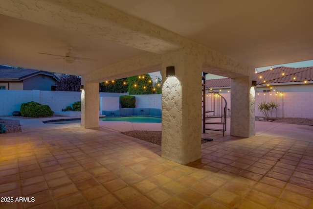 5345 E Mclellan Rd Unit 123, Mesa, AZ 85205 - fenced backyard with a ceiling fan and a patio