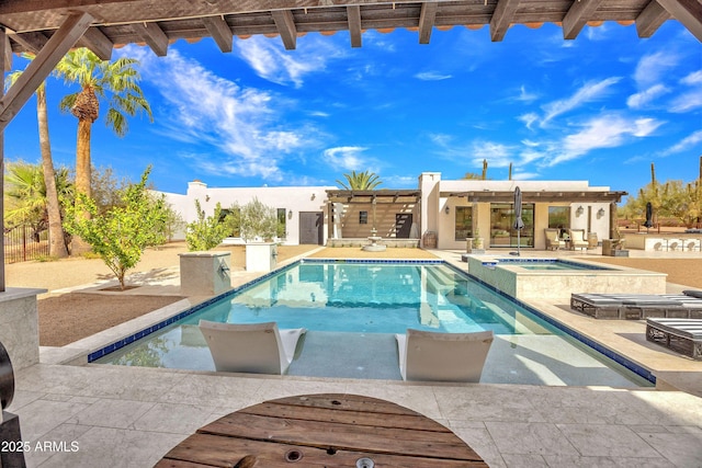 view of pool featuring an in ground hot tub and a patio area