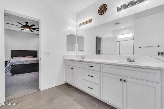 550 E Zion Pl, Chandler, AZ 85249 - full bath with double vanity, ensuite bath, a shower with door, and ceiling fan