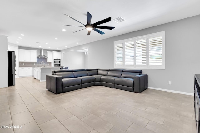 550 E Zion Pl, Chandler, AZ 85249 - living room with a ceiling fan, recessed lighting, and light tile patterned floors