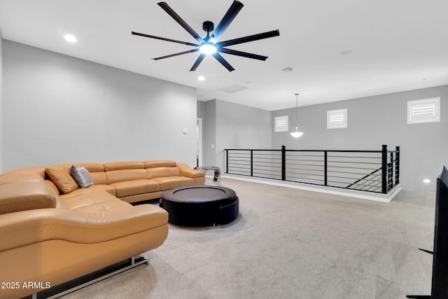 550 E Zion Pl, Chandler, AZ 85249 - living room with a ceiling fan, carpet flooring, and recessed lighting