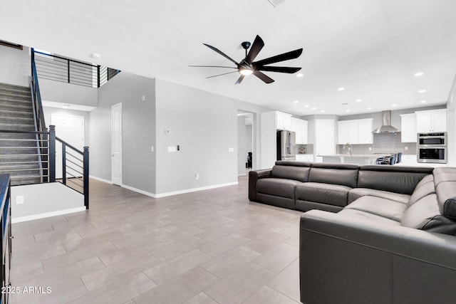 550 E Zion Pl, Chandler, AZ 85249 - living room with ceiling fan, stairs, and recessed lighting