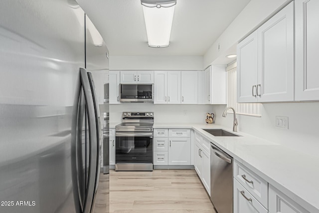 6051 E Ensenada St, Mesa, AZ 85205 - kitchen featuring stainless steel appliances, a sink, white cabinetry, and light wood-type flooring
