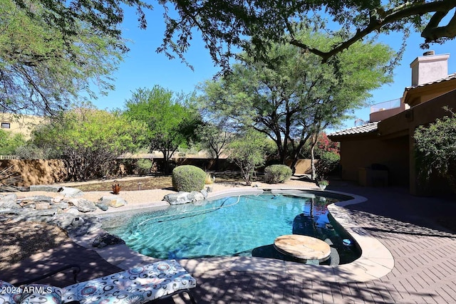 view of swimming pool with a patio area