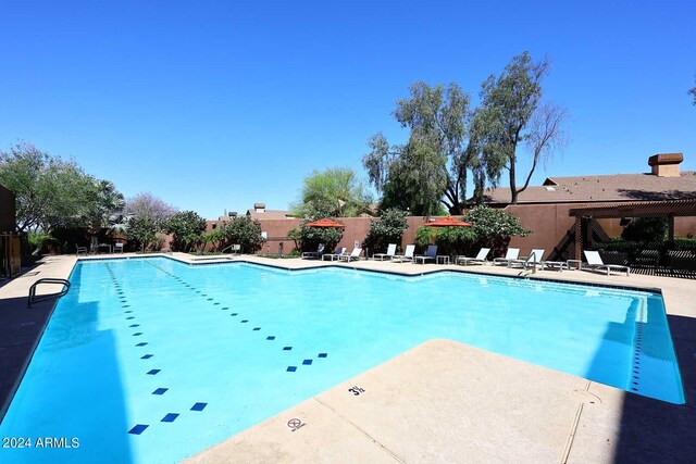 view of swimming pool with a patio area