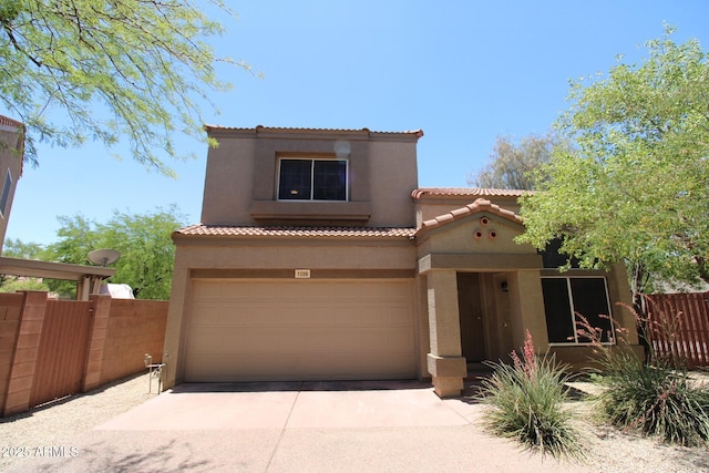 17606 N 17th Pl Unit 1096, Phoenix, AZ 85022 - mediterranean / spanish-style house with a tile roof, stucco siding, a garage, and concrete driveway