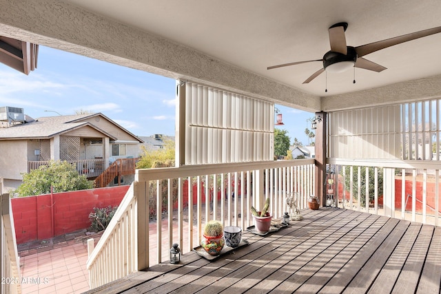 deck with ceiling fan and central air condition unit