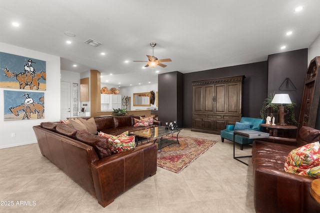 7145 E Cuernavaco Way, Gold Canyon, AZ 85118 - living area with visible vents, ceiling fan, recessed lighting, and light tile patterned floors