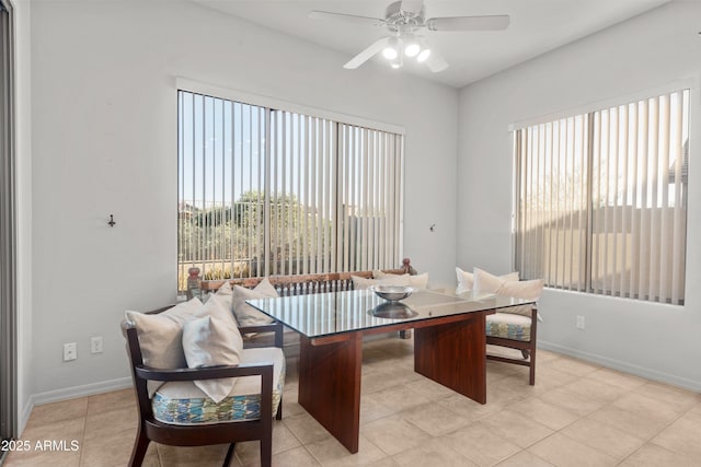 7145 E Cuernavaco Way, Gold Canyon, AZ 85118 - dining space with light tile patterned floors, baseboards, and ceiling fan