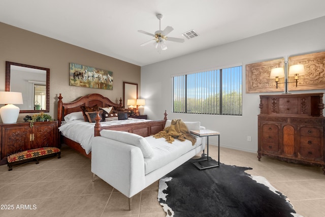 7145 E Cuernavaco Way, Gold Canyon, AZ 85118 - bedroom featuring light tile patterned floors, a ceiling fan, and visible vents