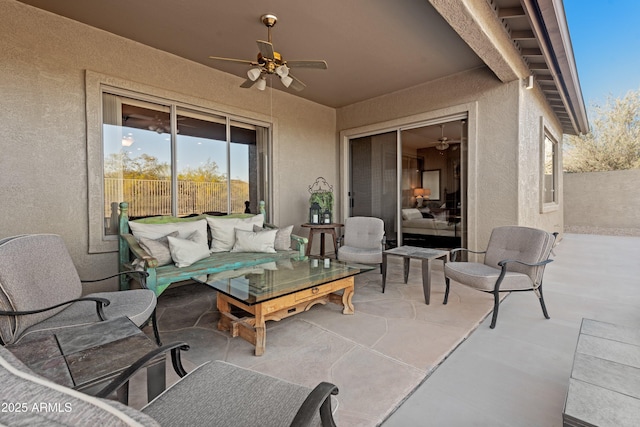 7145 E Cuernavaco Way, Gold Canyon, AZ 85118 - view of patio with an outdoor living space, fence, and a ceiling fan