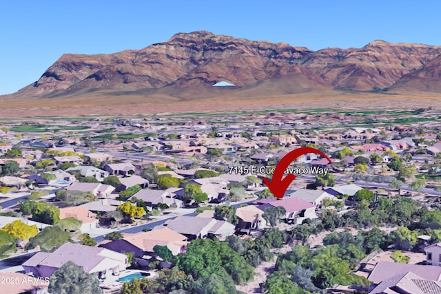 7145 E Cuernavaco Way, Gold Canyon, AZ 85118 - birds eye view of property with a mountain view and a residential view